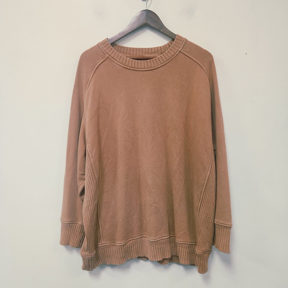 Aerie Womens Oversized Ribbed Hem Sweatshirt Size M Tan Neutral Raglan Slouchy
